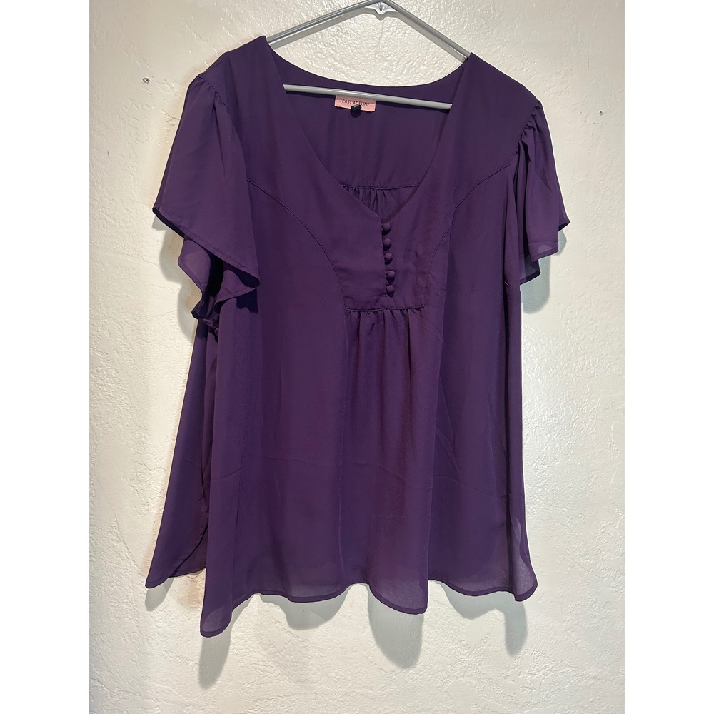 East‎ Adeline Womens 4X Purple Chiffon V-Neck Flutter Sleeve Blouse RP18T123